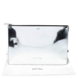 Pre Owned Celine Silver Mirror Leather Zipped Clutch