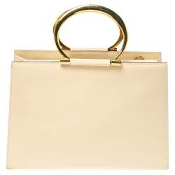 Pre Owned Celine Light Cream Leather Ring Handle Tote