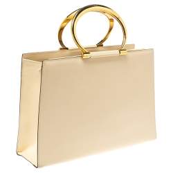 Pre Owned Celine Light Cream Leather Ring Handle Tote