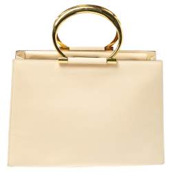 Pre Owned Celine Light Cream Leather Ring Handle Tote