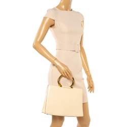 Pre Owned Celine Light Cream Leather Ring Handle Tote