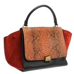 Pre Owned Celine Multicolor Python,Suede and Leather Medium Trapeze Top Handle Bag