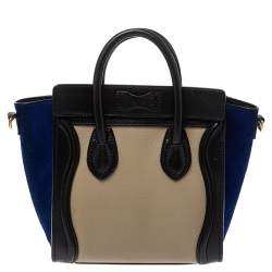 Pre Owned Celine Multicolor Leather and Suede Nano Luggage Tote