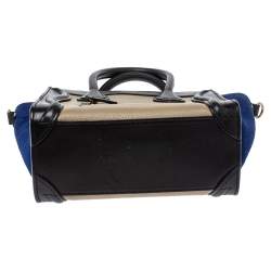 Pre Owned Celine Multicolor Leather and Suede Nano Luggage Tote