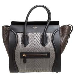Pre Owned Celine Tri Color Python and Leather Mini Luggage Tote