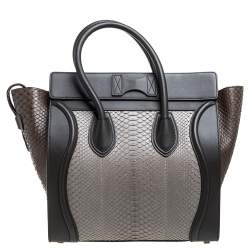 Pre Owned Celine Tri Color Python and Leather Mini Luggage Tote