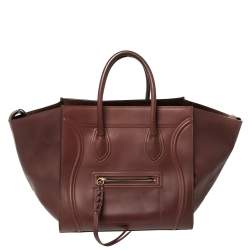 Pre Owned Celine Burgundy Leather Medium Phantom Luggage Tote 