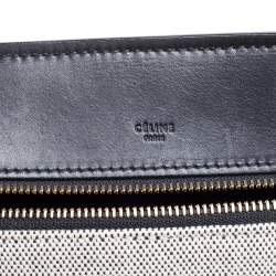 Pre Owned Celine Black/Ivory Leather and Canvas Medium Edge Top Handle Bag