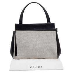 Pre Owned Celine Black/Ivory Leather and Canvas Medium Edge Top Handle Bag