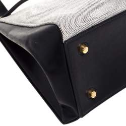 Pre Owned Celine Black/Ivory Leather and Canvas Medium Edge Top Handle Bag