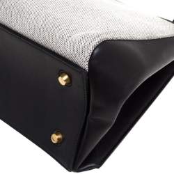 Pre Owned Celine Black/Ivory Leather and Canvas Medium Edge Top Handle Bag