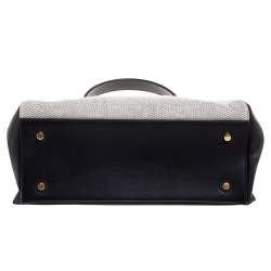 Pre Owned Celine Black/Ivory Leather and Canvas Medium Edge Top Handle Bag