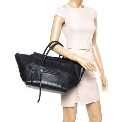 Pre Owned حقيبة يد لاغيدج سيلين فنتوم متوسطة جلد نقش تمساح سوداء