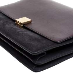 Pre Owned Celine Dark Burgundy/Grey Leather And Suede Medium Case Shoulder Bag