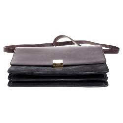 Pre Owned Celine Dark Burgundy/Grey Leather And Suede Medium Case Shoulder Bag