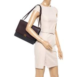 Pre Owned Celine Dark Burgundy/Grey Leather And Suede Medium Case Shoulder Bag
