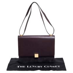 Pre Owned Celine Dark Burgundy/Grey Leather And Suede Medium Case Shoulder Bag