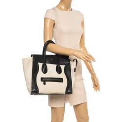 Pre Owned حقيبة يد سيلين ميني لاغيدج جلد وكانفاس سوداء/ بيج