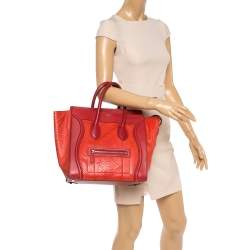Pre Owned Celine Red Python Mini Luggage Tote