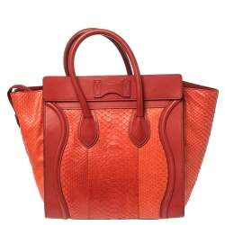 Pre Owned Celine Red Python Mini Luggage Tote
