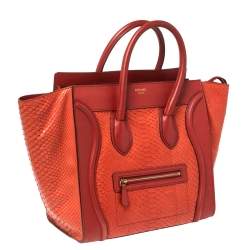 Pre Owned Celine Red Python Mini Luggage Tote