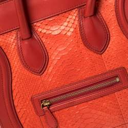 Pre Owned Celine Red Python Mini Luggage Tote
