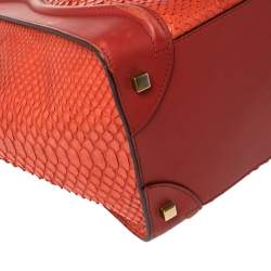 Pre Owned Celine Red Python Mini Luggage Tote