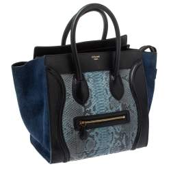 Pre Owned حقيبة يد سيلين ميني لاغيدج جلد وسويدي وجلد ثعبان سوداء/ زرقاء