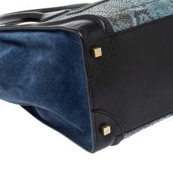 Pre Owned حقيبة يد سيلين ميني لاغيدج جلد وسويدي وجلد ثعبان سوداء/ زرقاء