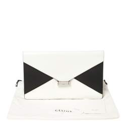 Pre Owned Celine White/Black Leather Diamond Clutch