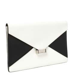 Pre Owned Celine White/Black Leather Diamond Clutch