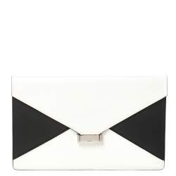 Pre Owned Celine White/Black Leather Diamond Clutch