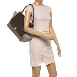 Pre Owned Celine Tricolor Leather and Canvas Large Trapeze Top Handle Bag