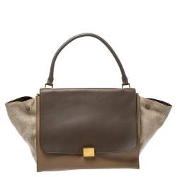 Pre Owned Celine Tricolor Leather and Canvas Large Trapeze Top Handle Bag