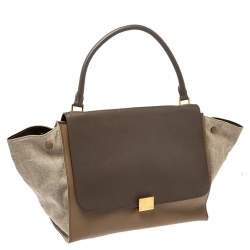 Pre Owned Celine Tricolor Leather and Canvas Large Trapeze Top Handle Bag