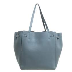 Pre Owned Celine Powder Blue Soft Grained Leather Small Cabas Phantom Tote