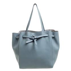 Pre Owned Celine Powder Blue Soft Grained Leather Small Cabas Phantom Tote