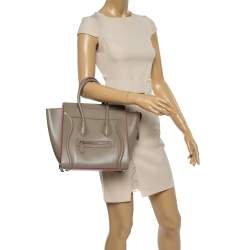 Pre Owned Celine Beige Leather Micro Luggage Tote