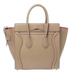 Pre Owned Celine Beige Leather Micro Luggage Tote