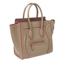 Pre Owned Celine Beige Leather Micro Luggage Tote