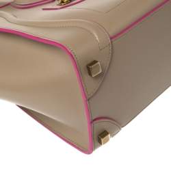 Pre Owned Celine Beige Leather Micro Luggage Tote