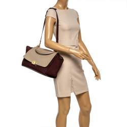 Pre Owned Celine Burgundy/Beige Leather and Suede Medium Trapeze Bag