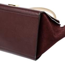 Pre Owned Celine Burgundy/Beige Leather and Suede Medium Trapeze Bag