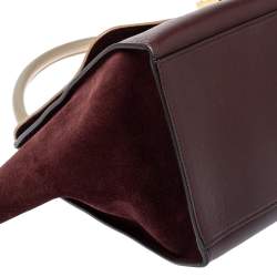 Pre Owned Celine Burgundy/Beige Leather and Suede Medium Trapeze Bag