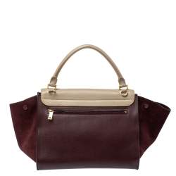 Pre Owned Celine Burgundy/Beige Leather and Suede Medium Trapeze Bag