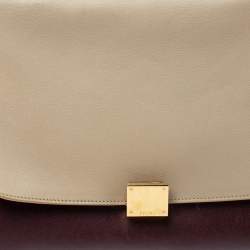 Pre Owned Celine Burgundy/Beige Leather and Suede Medium Trapeze Bag