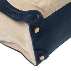 Pre Owned Celine Beige/Navy Blue Suede and Leather Micro Luggage Tote