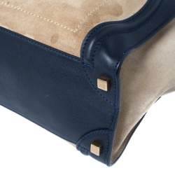 Pre Owned Celine Beige/Navy Blue Suede and Leather Micro Luggage Tote