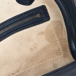 Pre Owned Celine Beige/Navy Blue Suede and Leather Micro Luggage Tote