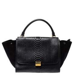 مملوكة مسبقًا Celine Black Python and Suede Medium Trapeze Top Handle Bag